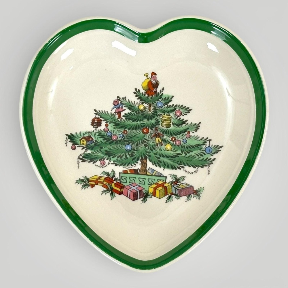 Spode Christmas Tree Heart Trinket Dish England S3324-M Holiday Candy Bowl